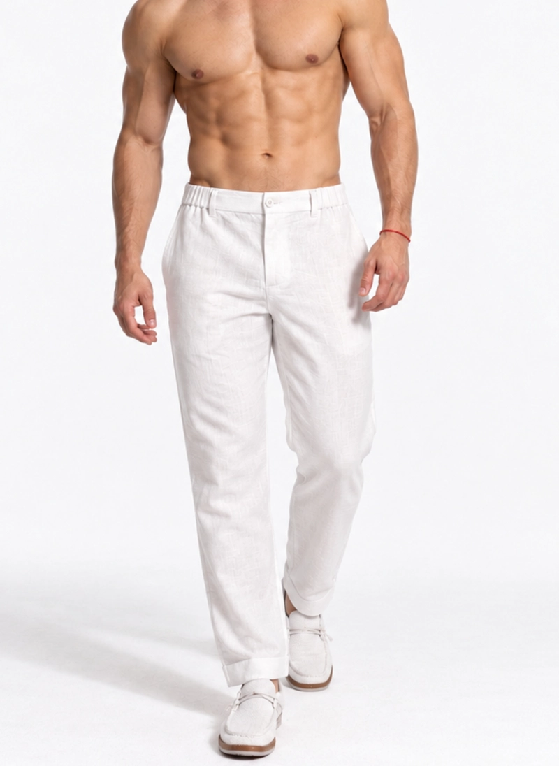 PANTALON LINO HOMBRE SEMI FORMAL SEMI RECTO SANTORINI Blanco M