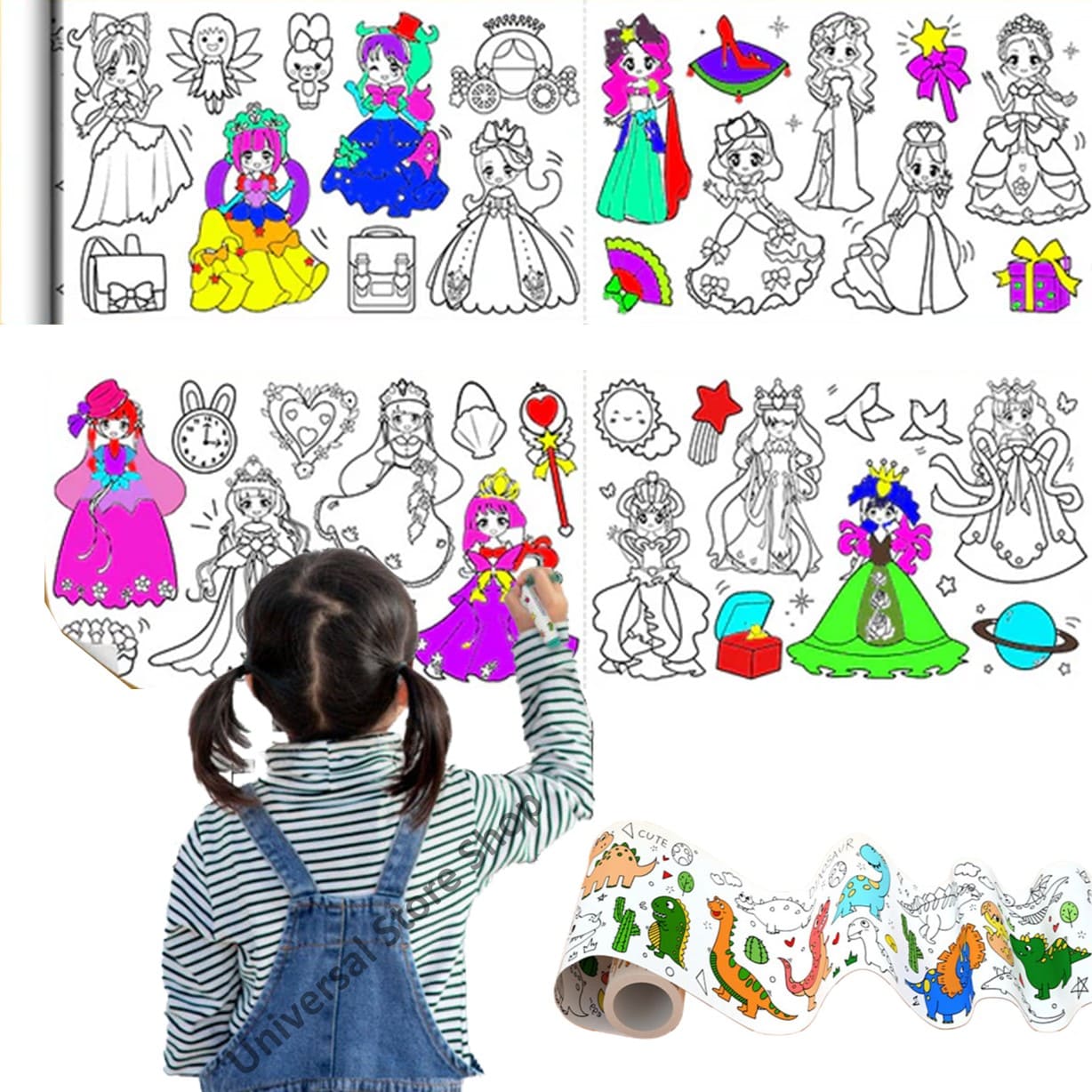 PRINCESAS ROLLO 3MT PAPEL DIBUJAR COLOREAR ADHESIVO STICKER - 1