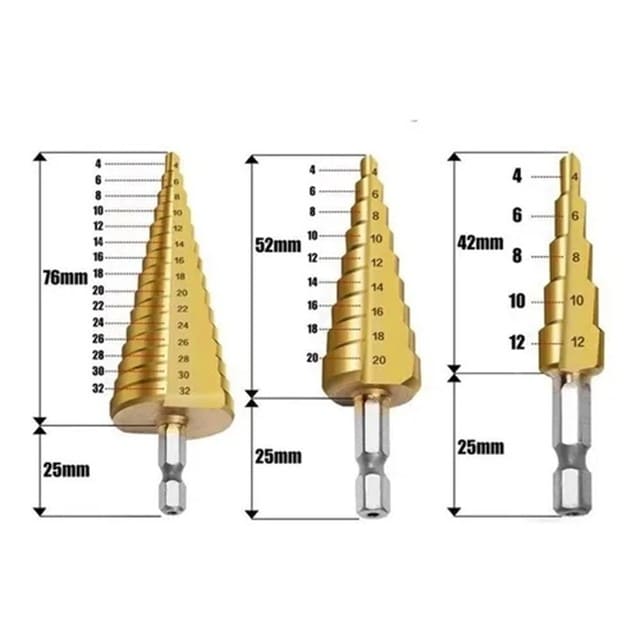 SET 3 BROCAS CÓNICAS PARA METAL 4-12/20/32MM HSS ACERO - 5
