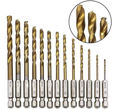 13 BROCAS HSS TITANIO TOMA HEXAGONAL PARA METAL MADERA - 1
