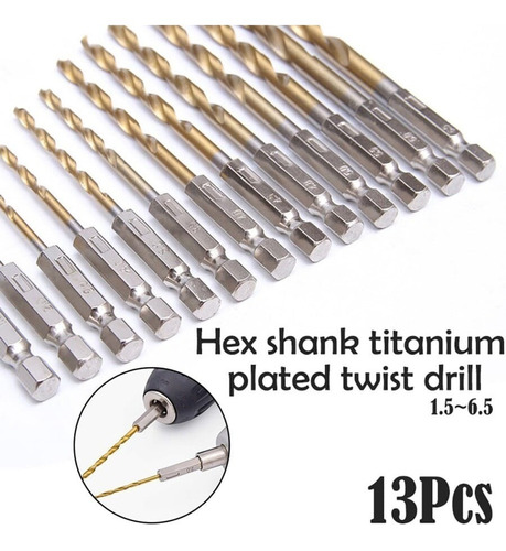 13 BROCAS HSS TITANIO TOMA HEXAGONAL PARA METAL MADERA - 3
