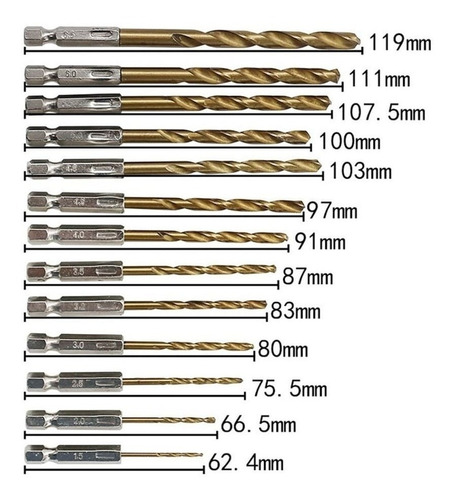 13 BROCAS HSS TITANIO TOMA HEXAGONAL PARA METAL MADERA - 4