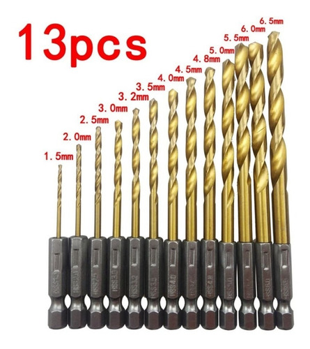 13 BROCAS HSS TITANIO TOMA HEXAGONAL PARA METAL MADERA - 5