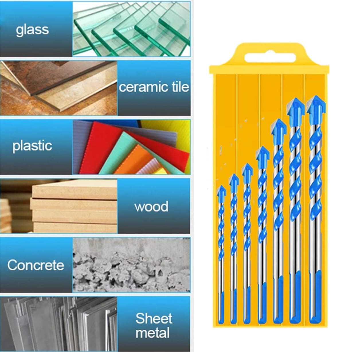 7 BROCAS PARA METAL CONCRETO VIDRIO MADERA MÁRMOL HSS - 9