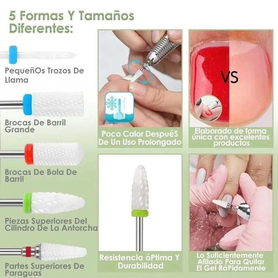 SET 5PCS BROCAS CERÁMICA TALADRO TORNO UÑAS MANICURA - 7