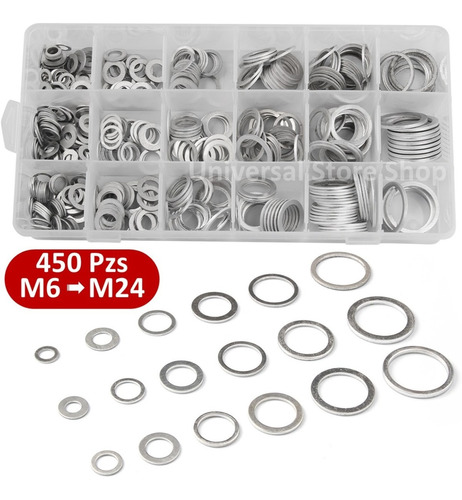 GOLILLA TUERCA PERNO ACEITE PACK X450 ARANDELA M6 A M24 SELLO MOTOR AUTO ALUMINIO - 1