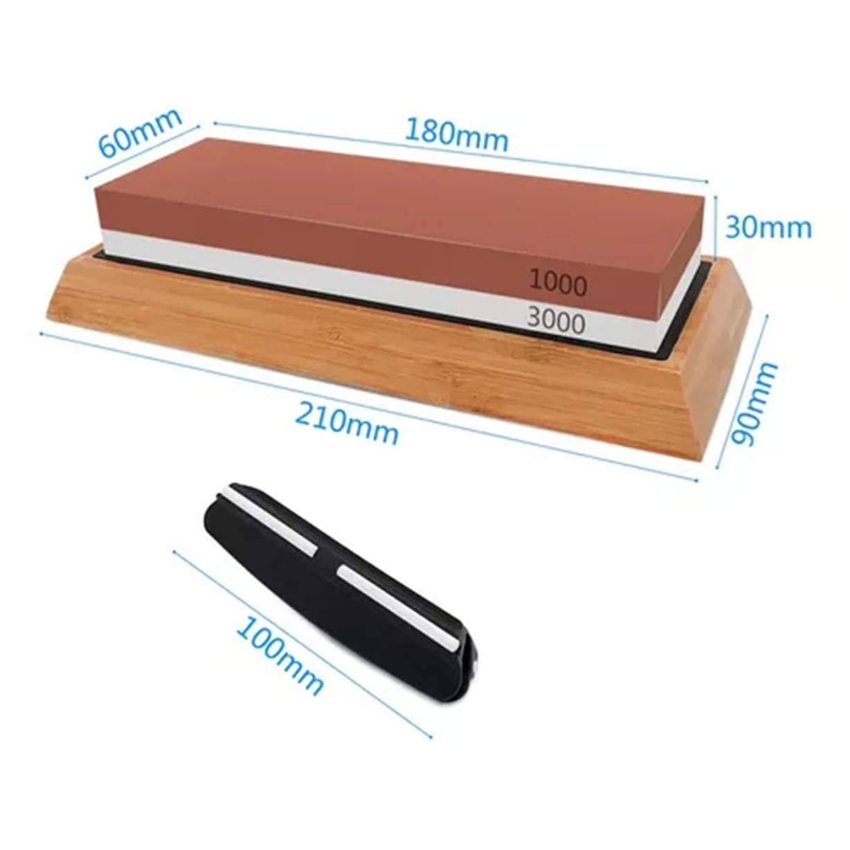 SET HERRAMIENTAS PIEDRAS AFILAR COCINA CUCHILLOS AFILADOR TIJERA BASE BAMBU + GUIA - 5
