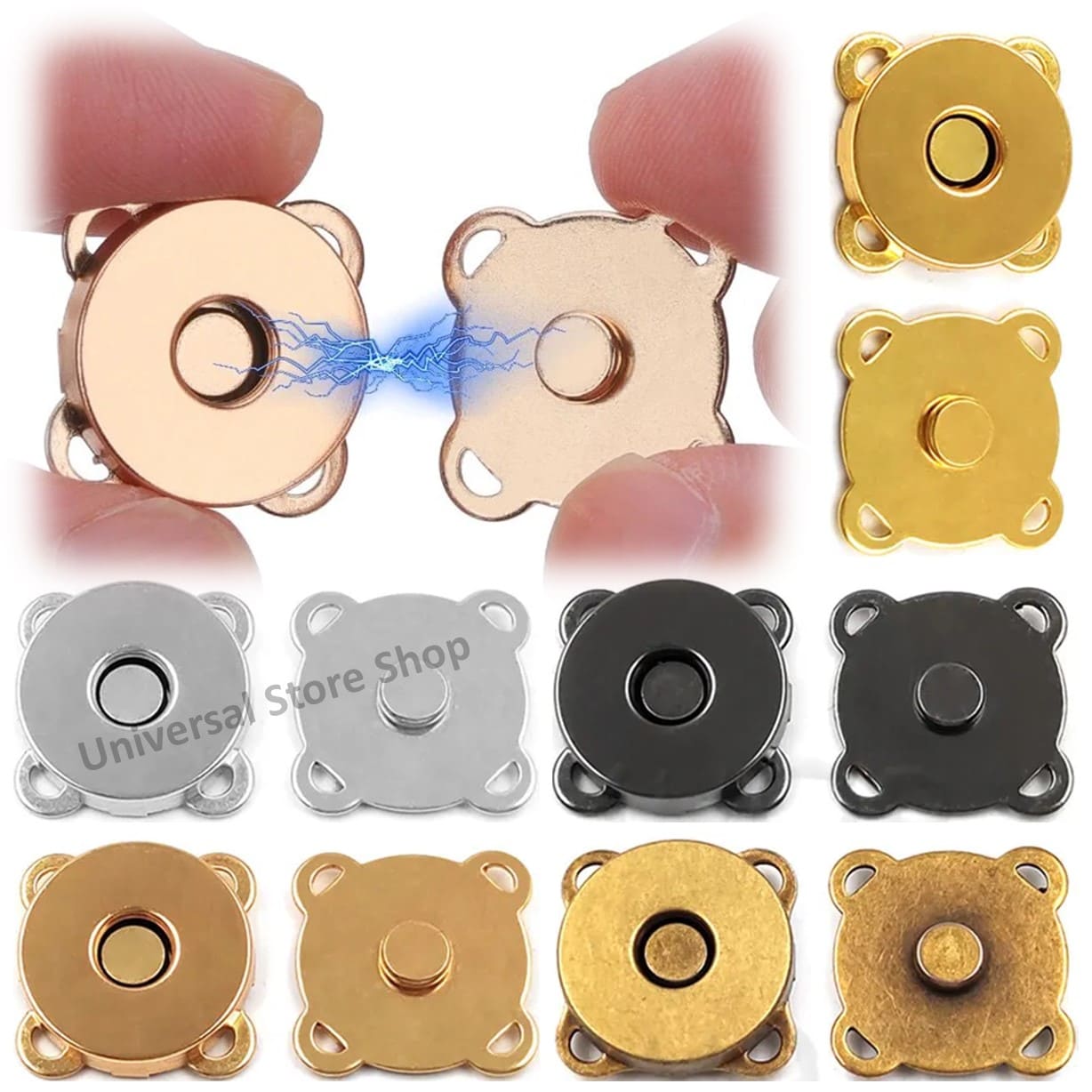 50 PAR BOTÓN DORADO MAGNÉTICO 14MM BROCHE METAL IMÁN COSER COSTURA - 1