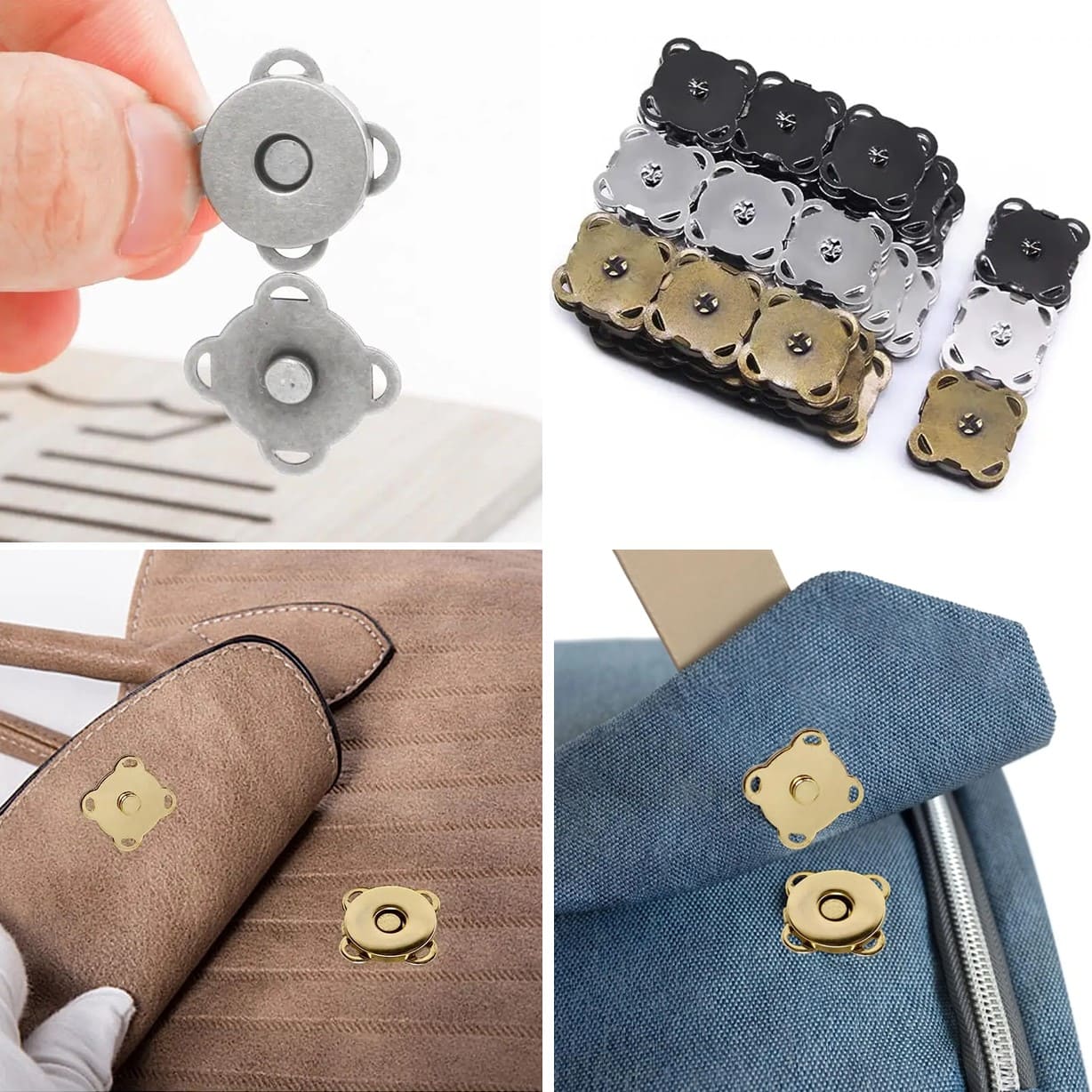 50 PAR BOTÓN DORADO MAGNÉTICO 14MM BROCHE METAL IMÁN COSER COSTURA - 2