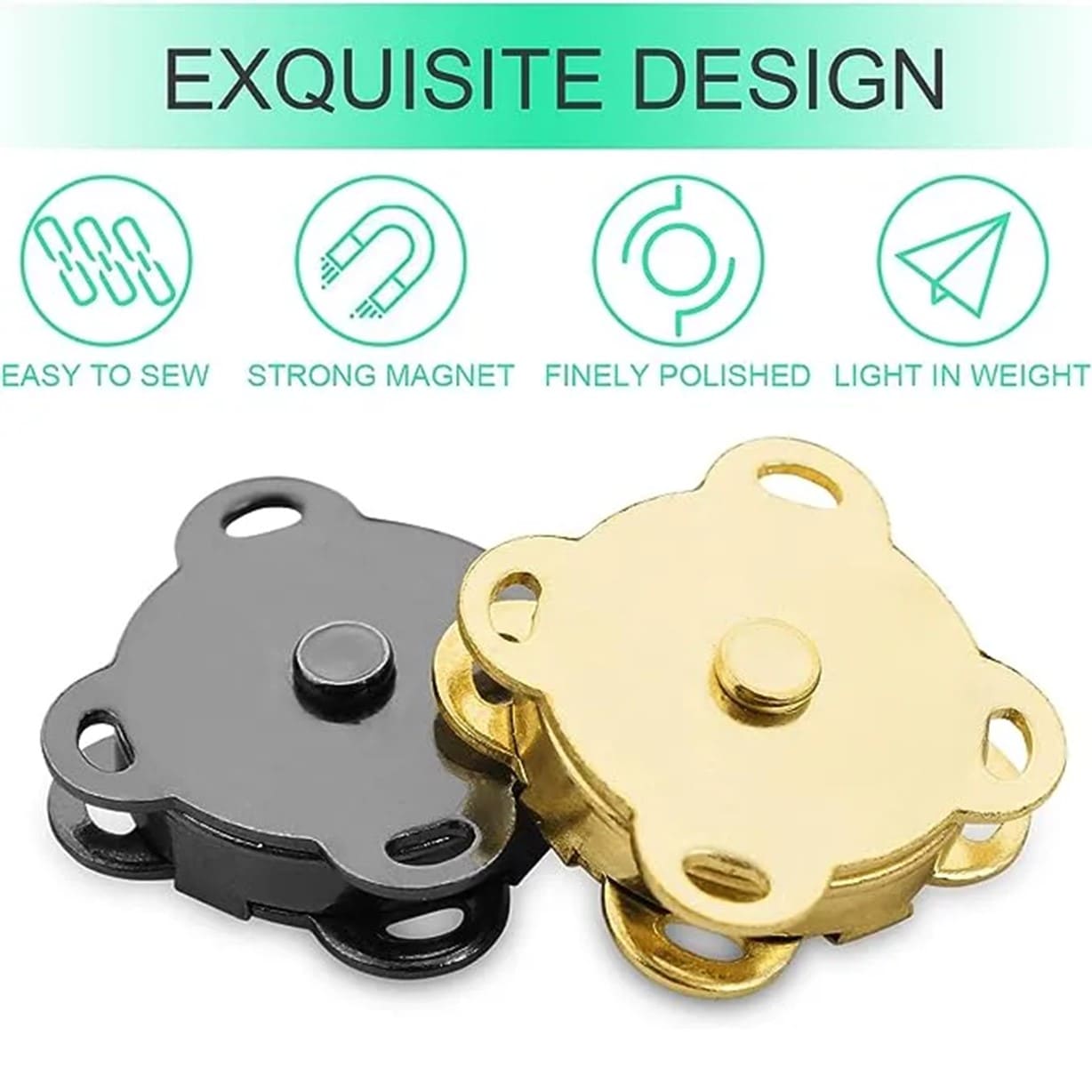 50 PAR BOTÓN DORADO MAGNÉTICO 14MM BROCHE METAL IMÁN COSER COSTURA - 7