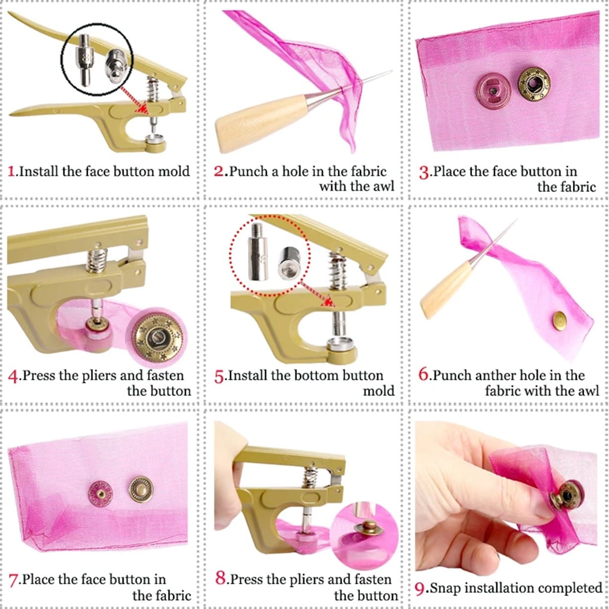 REMACHADORA PINZA BOTÓN PRESIÓN BROCHE METAL SNAPS KAM - 6