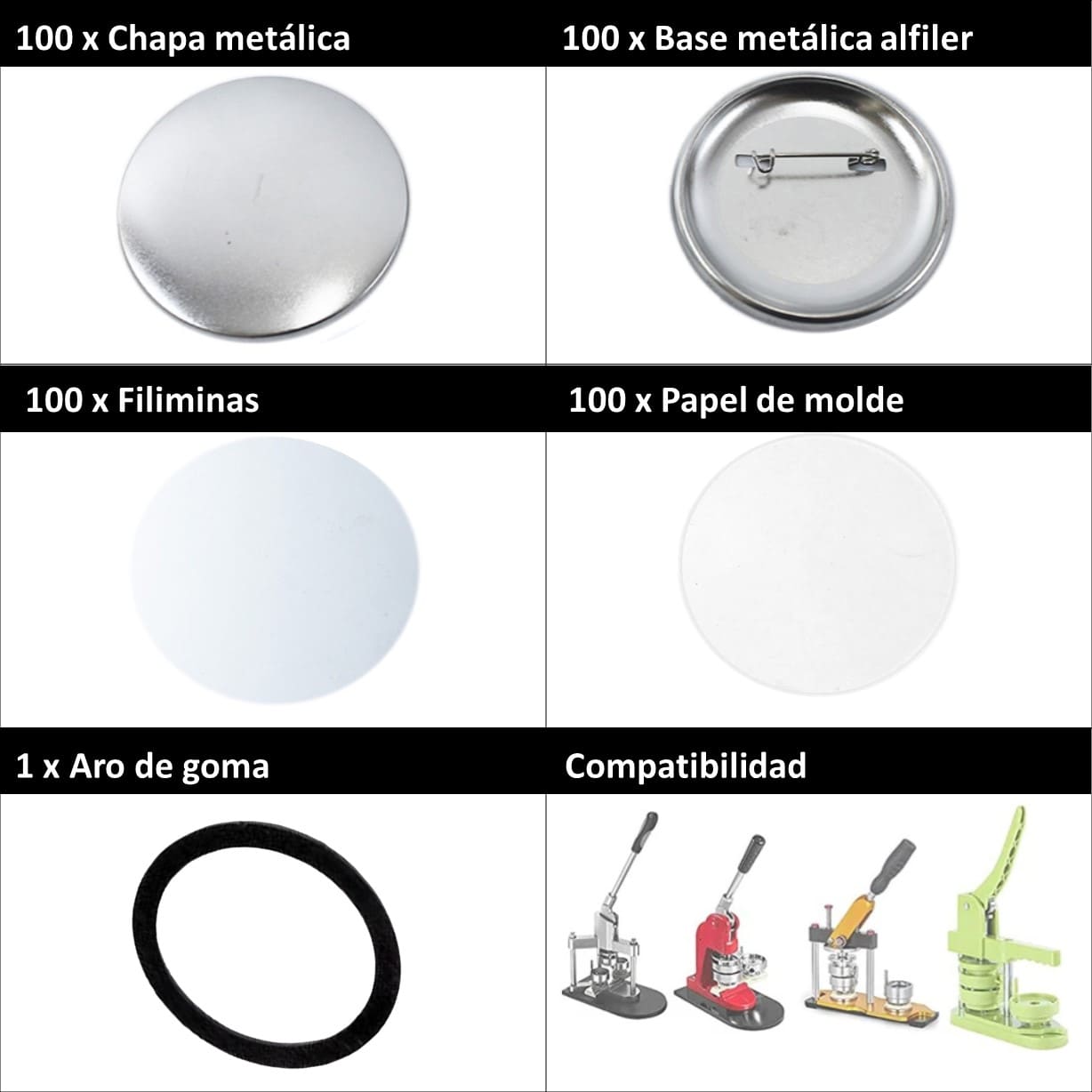 100 BOTONES 37MM CHAPITA ALFILER METAL FILIMINA INSUMO - 6
