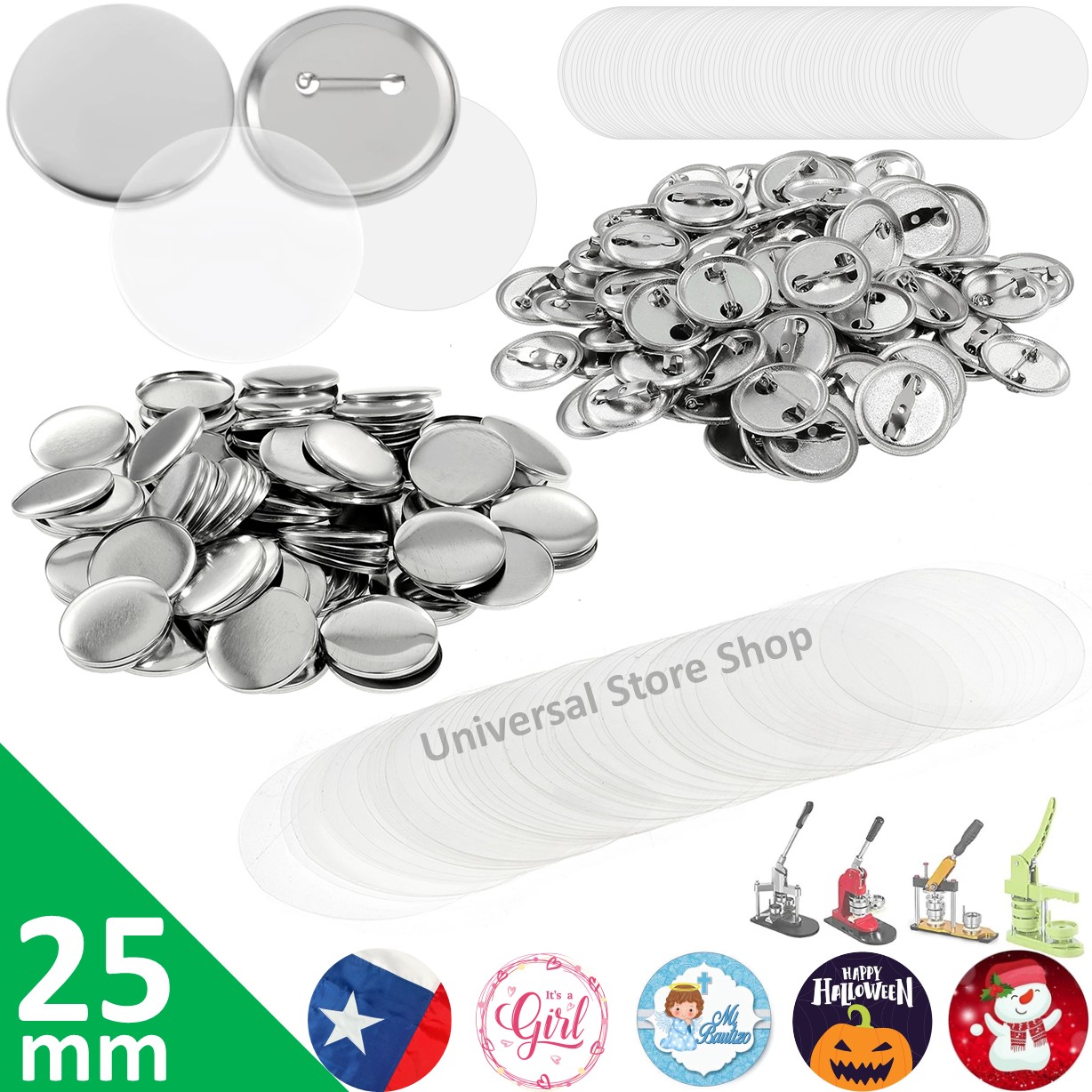 100 BOTONES 25MM CHAPITA ALFILER METAL FILIMINA INSUMO - 1