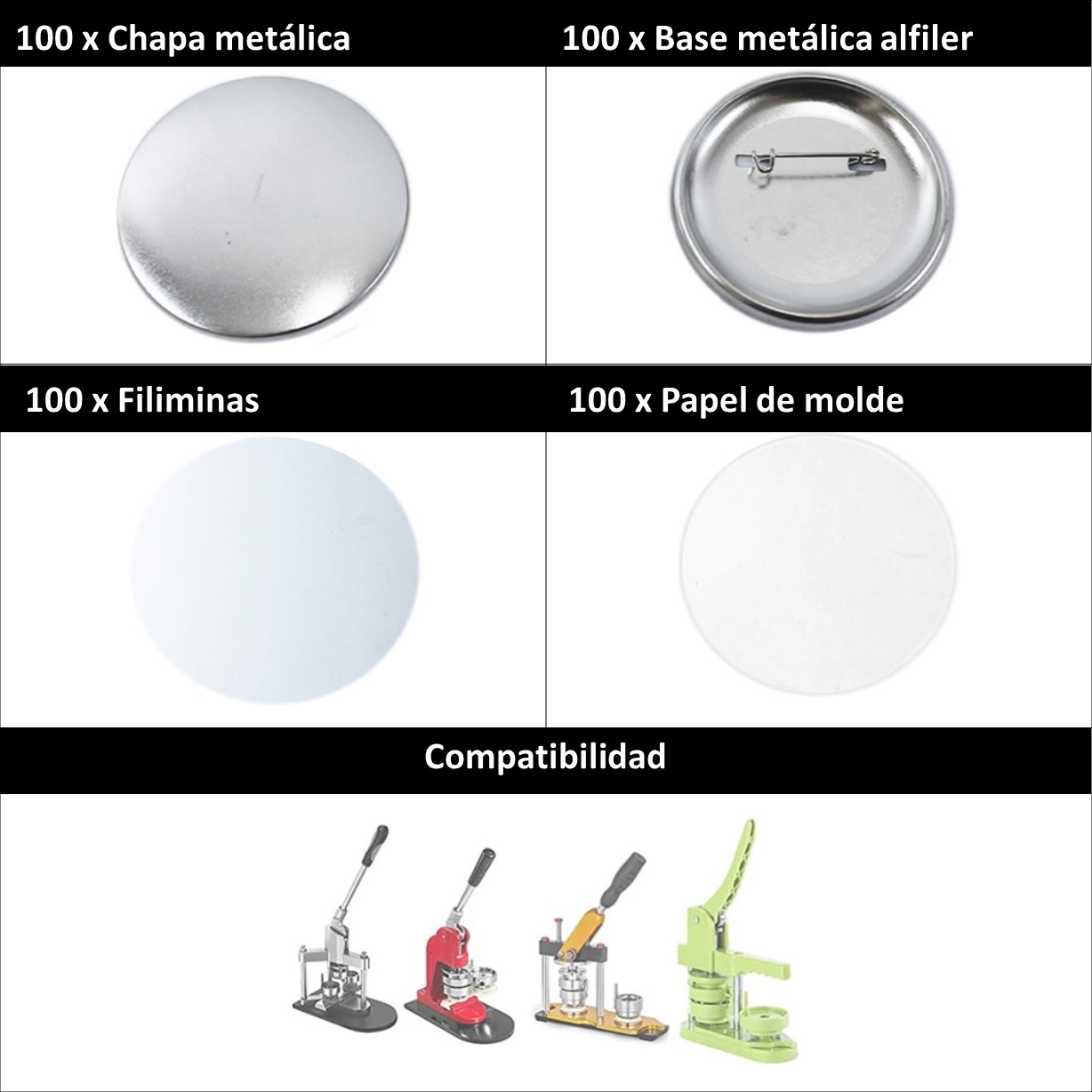 100 BOTONES 25MM CHAPITA ALFILER METAL FILIMINA INSUMO - 6