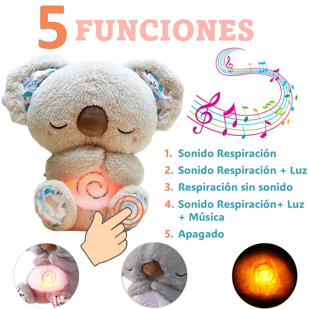KOALA RESPIRA REAL PELUCHE CALMA BEBÉ DORMIR SUEÑO RELAJANTE - 2