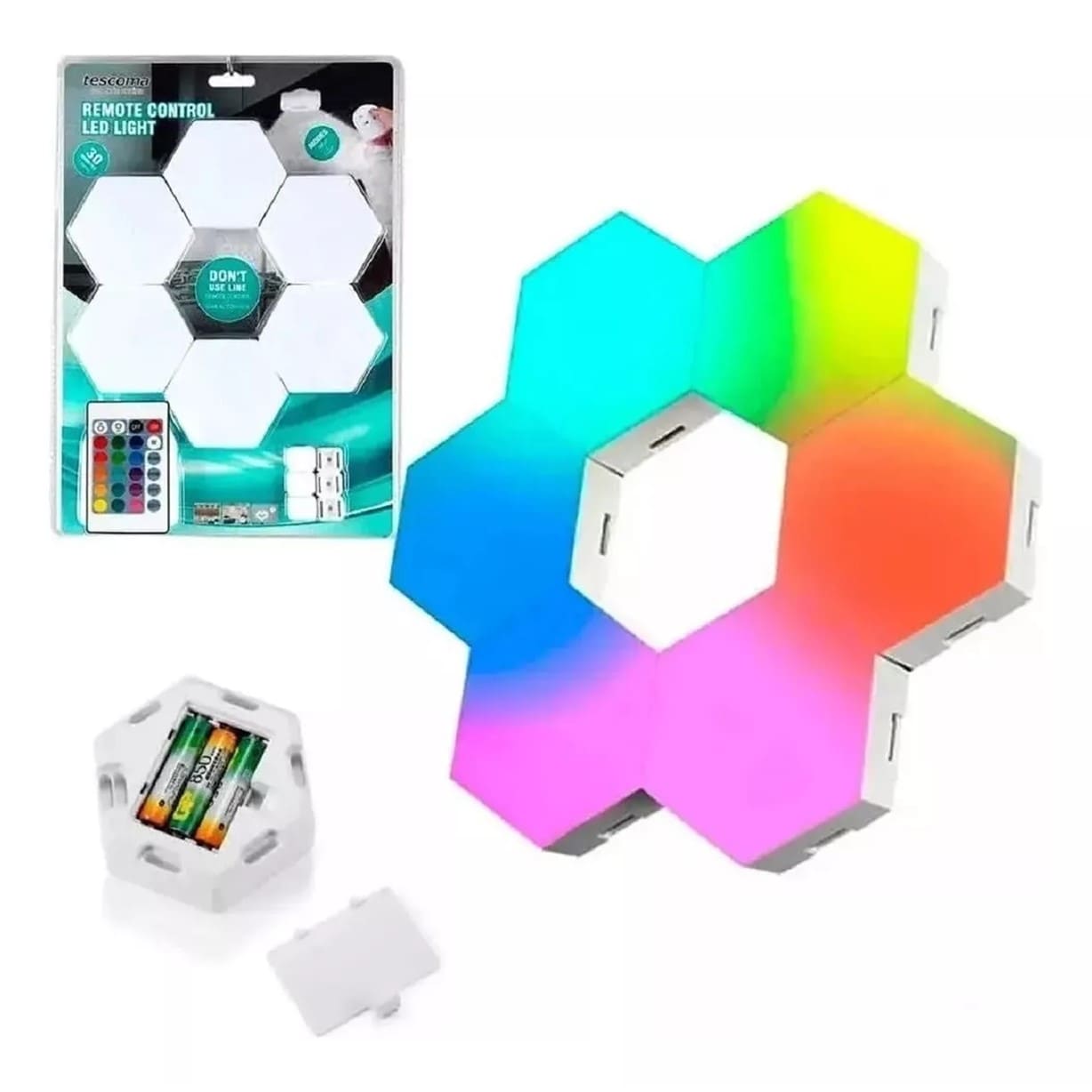 SET LUZ GAMER HEXAGONAL LED TIRA CINTA 6 LUCES RGB CONTROL - 1
