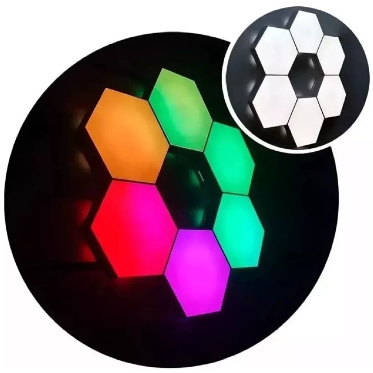 SET LUZ GAMER HEXAGONAL LED TIRA CINTA 6 LUCES RGB CONTROL - 2