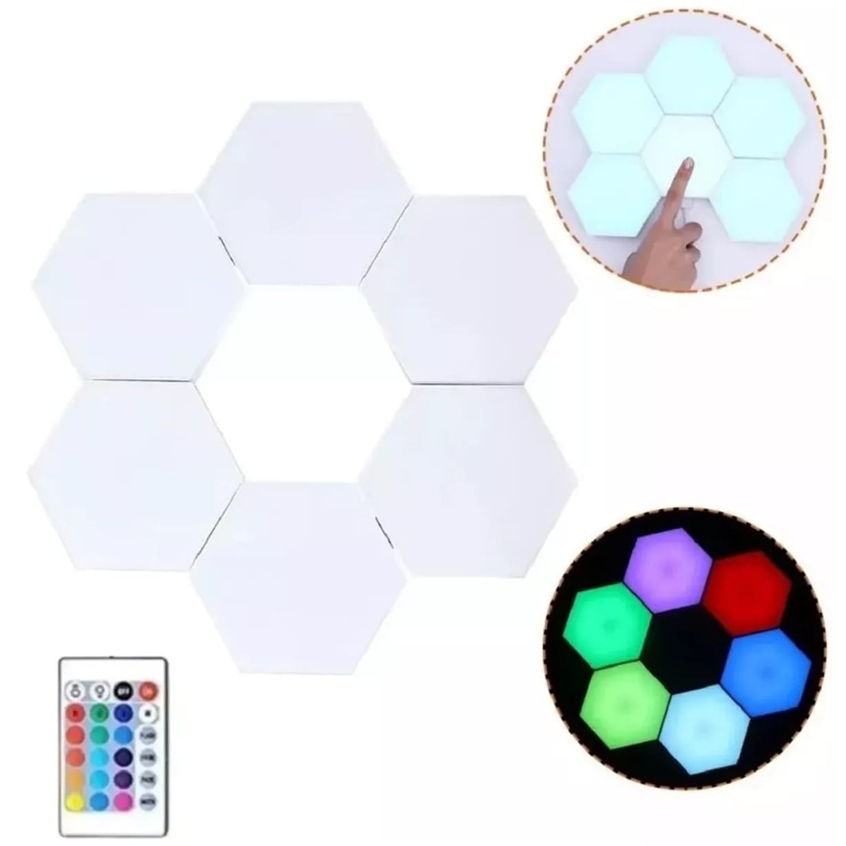 SET LUZ GAMER HEXAGONAL LED TIRA CINTA 6 LUCES RGB CONTROL - 4