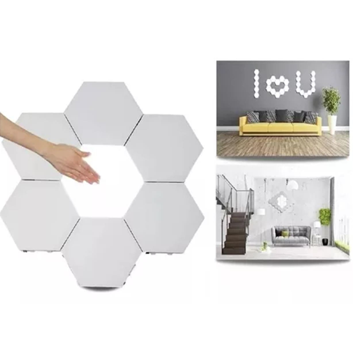 SET LUZ GAMER HEXAGONAL LED TIRA CINTA 6 LUCES RGB CONTROL - 6