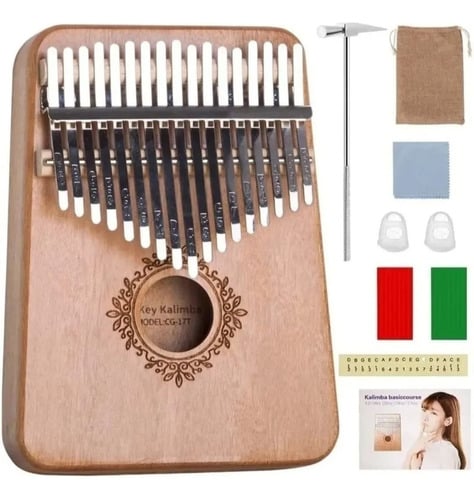 KALIMBA 17 TECLA PULGAR PIANO AFRICANO MARRÓN + ACCESORIOS - 1