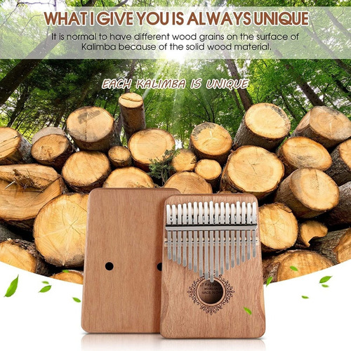 KALIMBA 17 TECLA PULGAR PIANO AFRICANO MARRÓN + ACCESORIOS - 5