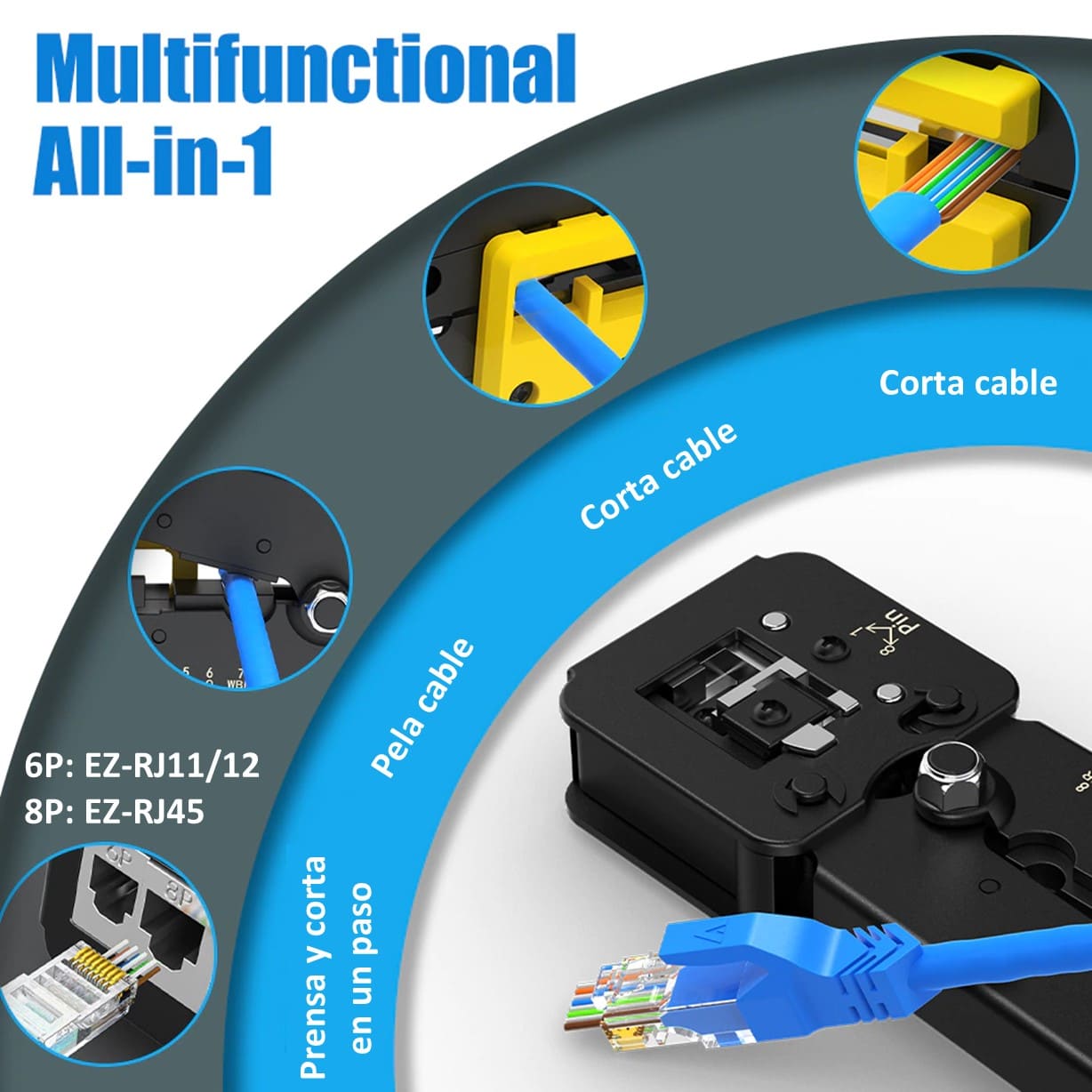 CRIMPEADORA EZ RJ45 PRENSA ANTICORTE PINZA PASS THRU - 2
