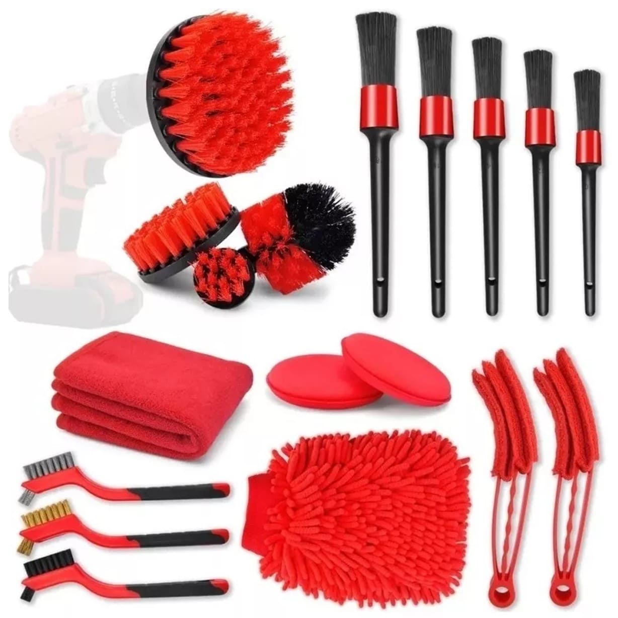 SET 18PCS CEPILLOS LIMPIEZA DE AUTO ESCOBILLAS TALADRO - 1