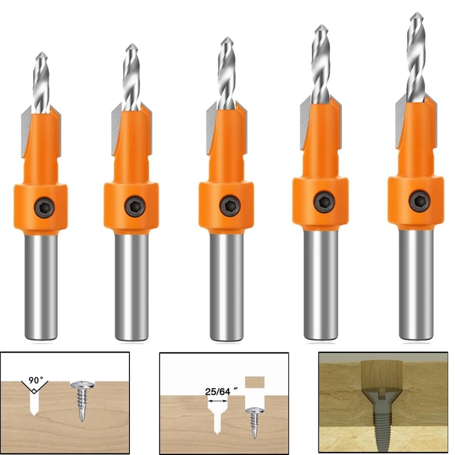5 BROCAS PILOTO AVELLANADOR ALTO CARBONO PARA MADERA - 1