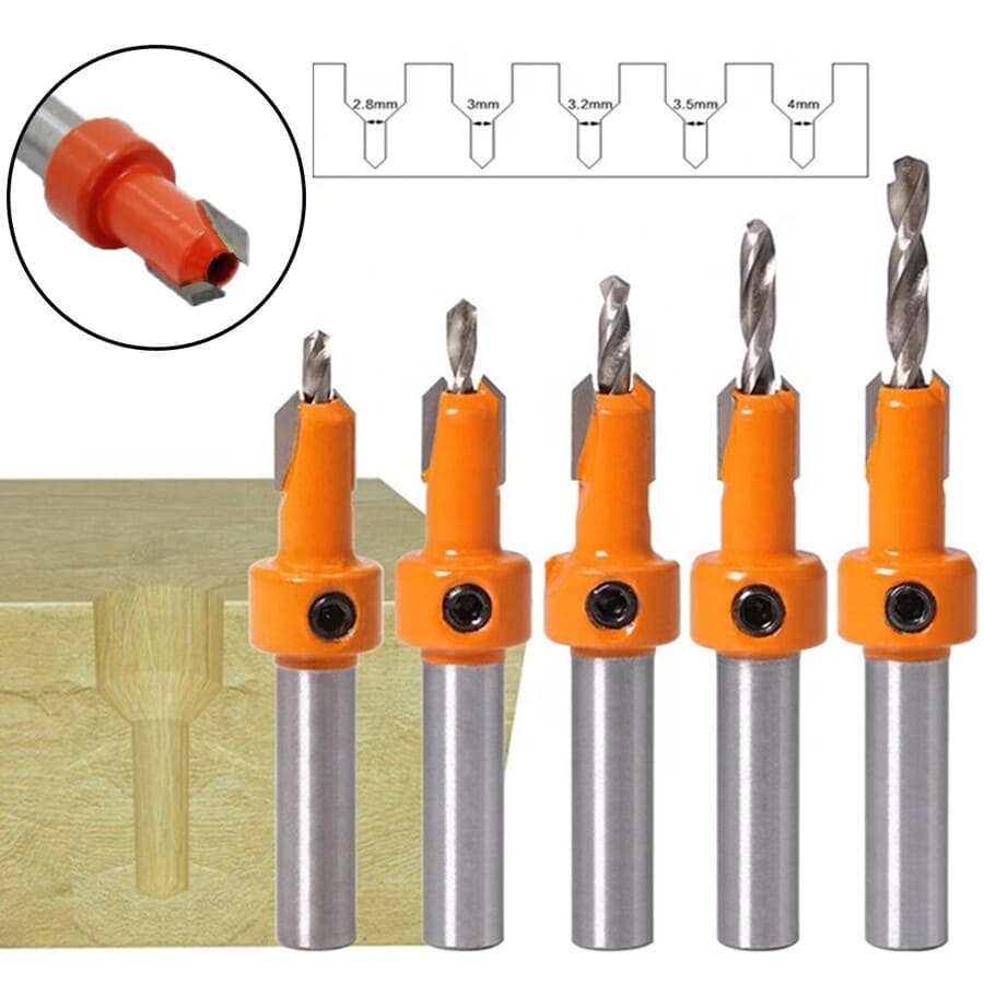 5 BROCAS PILOTO AVELLANADOR ALTO CARBONO PARA MADERA - 4