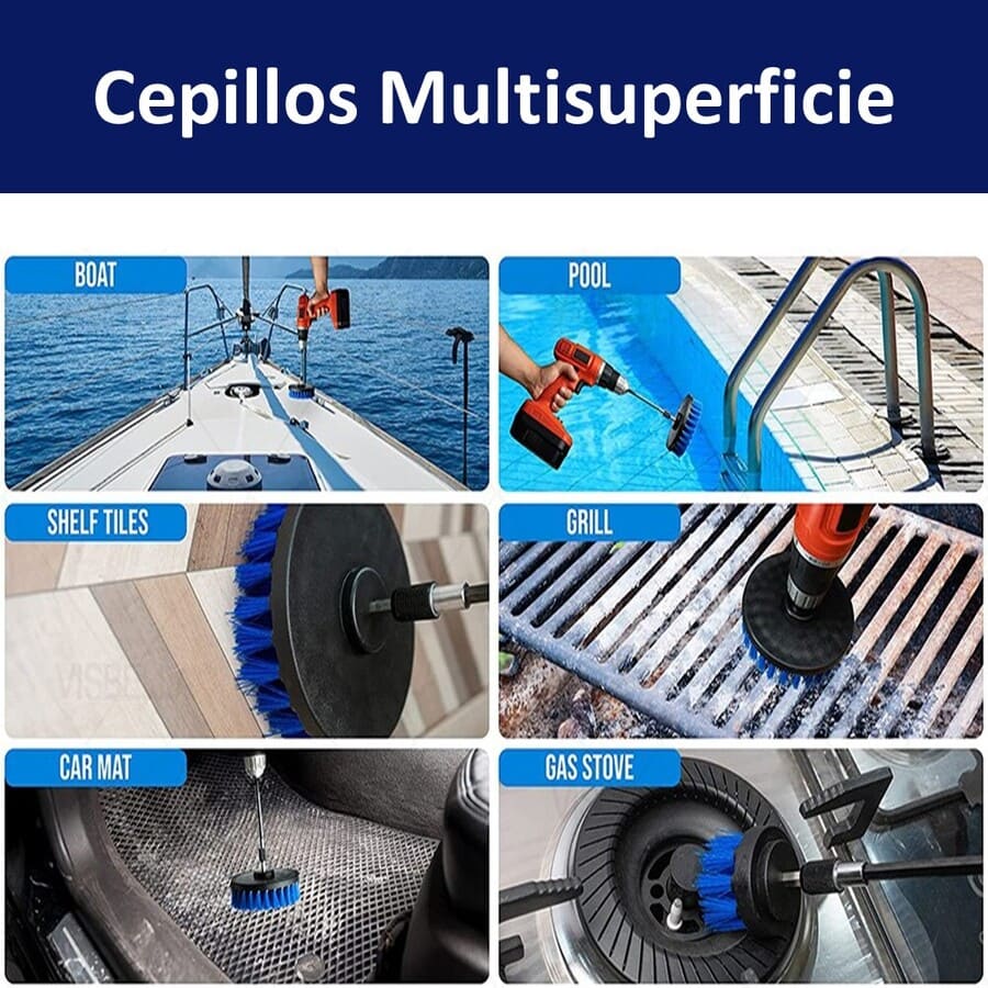 4 CEPILLOS ESCOBILLAS LIMPIEZA DE TAPIZ PARA TALADRO - 6
