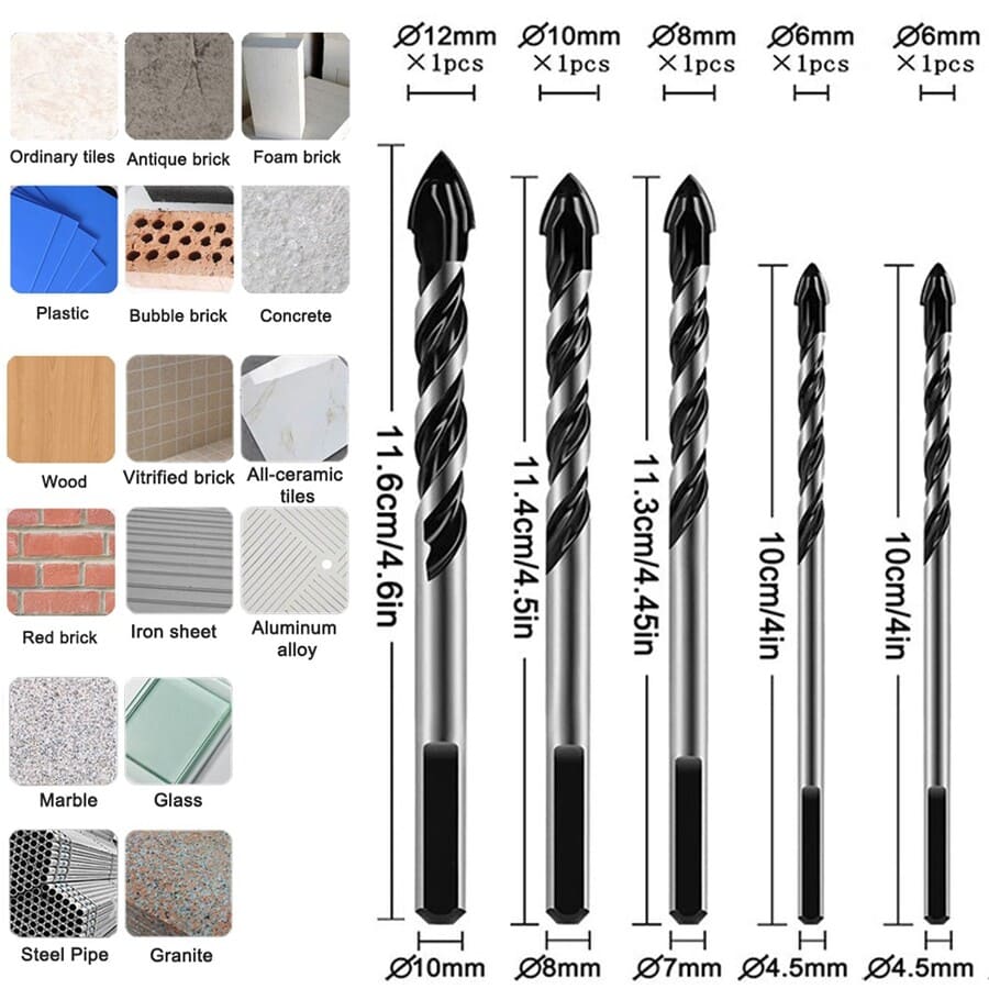 5 BROCAS HSS CARBURO PARA VIDRIO METAL MADERA MÁRMOL - 3