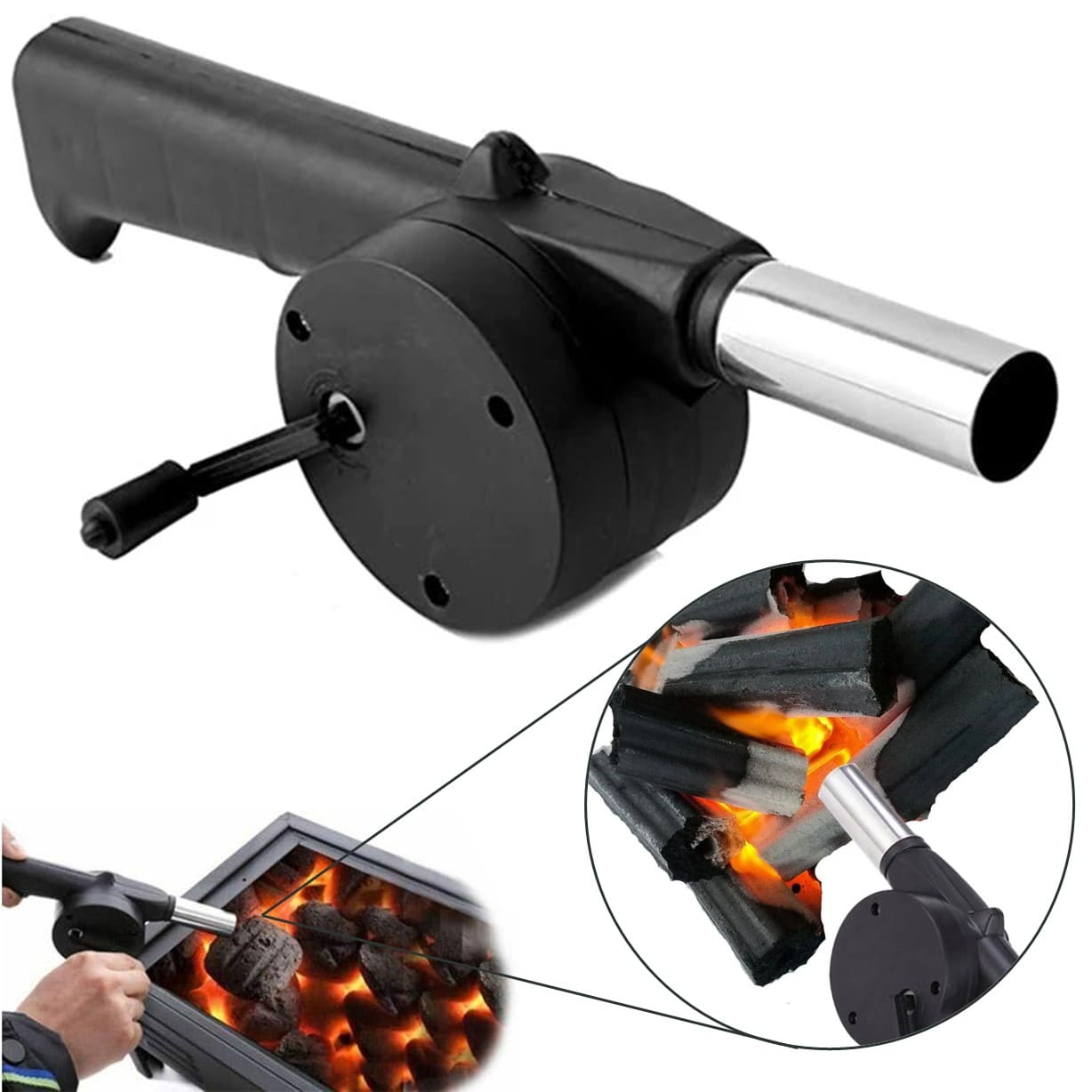 SOPLADOR ENCENDEDOR FUEGO PARRILLA ASADO CON MANIVELA - 1