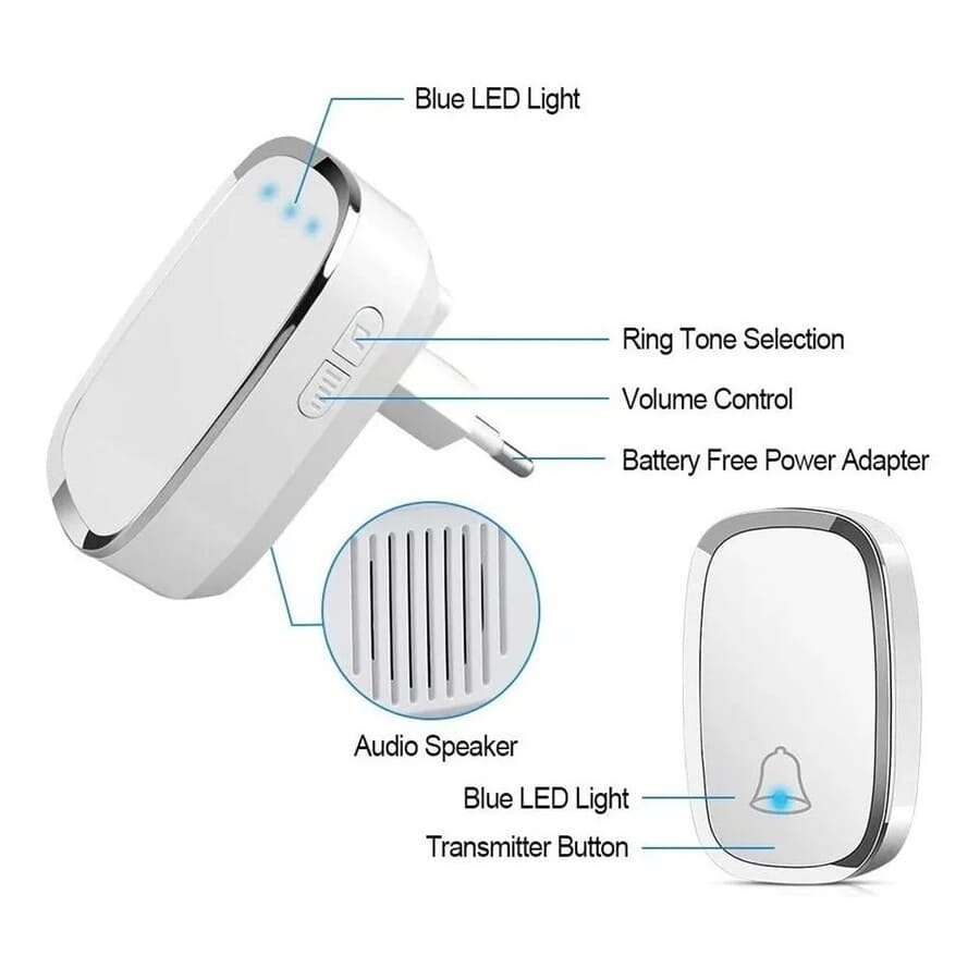TIMBRE INALÁMBRICO IMPERMEABLE CON LUZ LED 300 MT. - 2