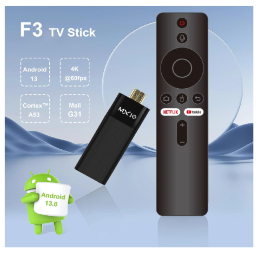 DISPOSITIVO INTELIGENTE F3 TV STICK ANDROID TV ANDROID 13.1 - 5
