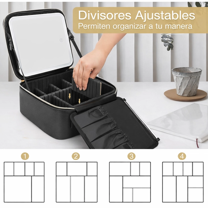 ESTUCHE ORGANIDOR PARA MAQUILLAJE COSMETICOS CON ESPEJO LUZ LED - 3