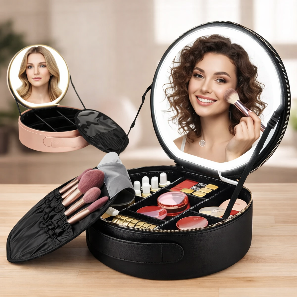 ESTUCHE ORGANIDOR PARA MAQUILLAJE COSMETICOS CON ESPEJO LUZ LED - 2