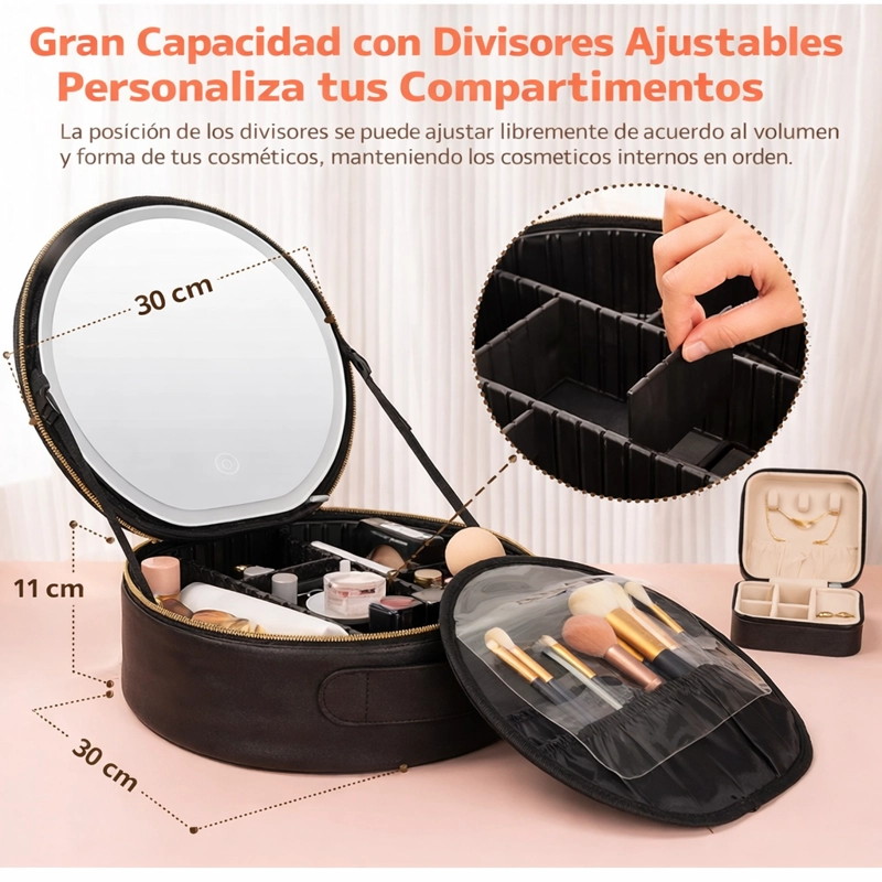 ESTUCHE ORGANIDOR PARA MAQUILLAJE COSMETICOS CON ESPEJO LUZ LED - 3