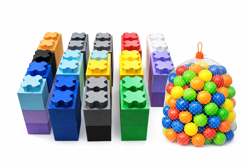 BLOQUES DE ESPUMA EPP CONSTRUCCION DIDACTICO +50  PELOTAS 8cm - 2