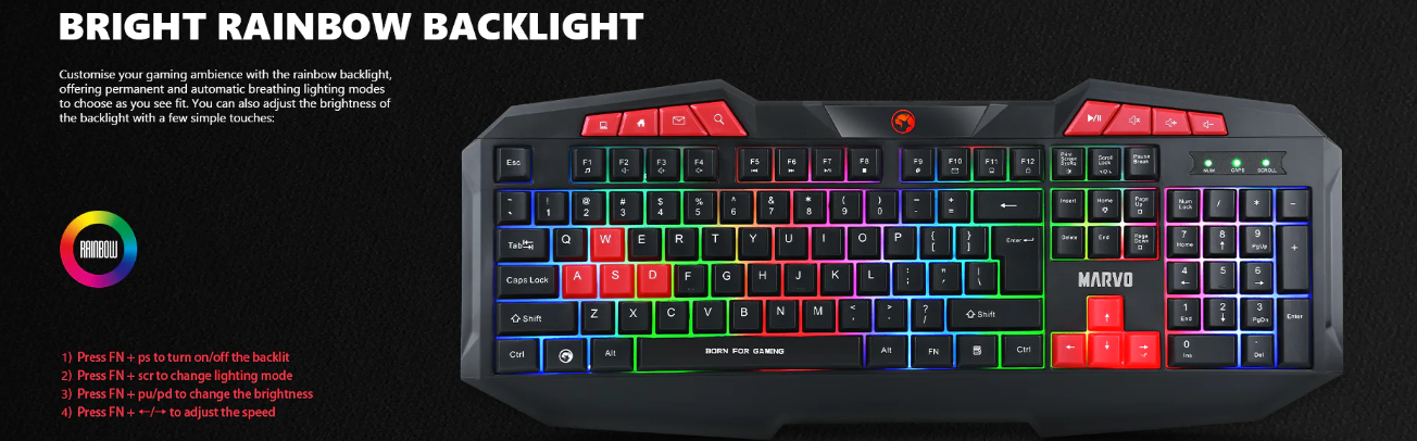 TECLADO MARVO GAMING DE MEMBRANA K602 - 4