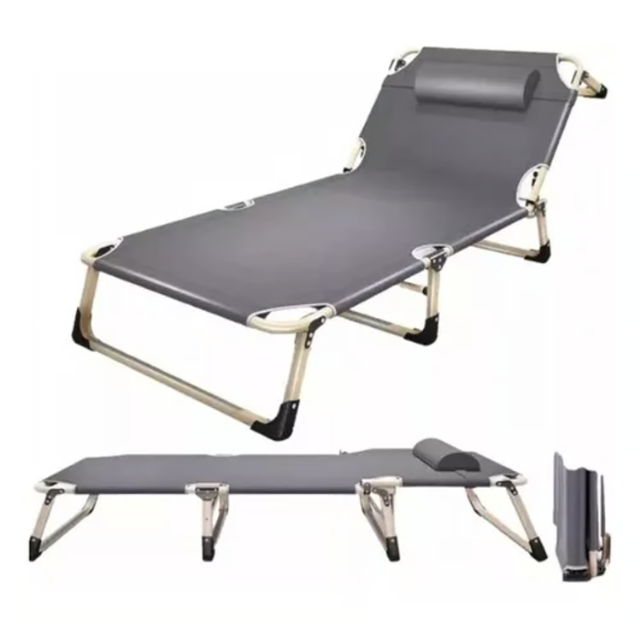 SILLA ACERO GRIS CAMA PLEGABLE PORTABLE PLAYA CAMPING Y PISCINA - 1
