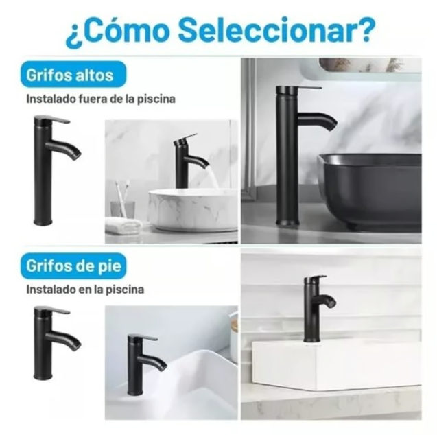 LLAVE PARA LAVAMANOS MONOMANDO BAÑO + 2 MANGUERAS INOX - 3