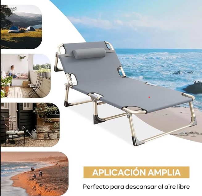 SILLA REPOSERA PLAYA CAMPING PISCINA PLEGABLE GRIS - 2