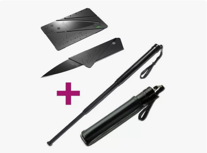 PACK BASTÓN DEFENSA PERSONAL + CUCHILLO TARJETA PLEGABLE - 1