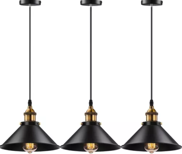PACK X 3 LAMPARA TECHO COLGANTE 22CM METAL VINTAGE EXCELENTE COLOR NEGRO - 1