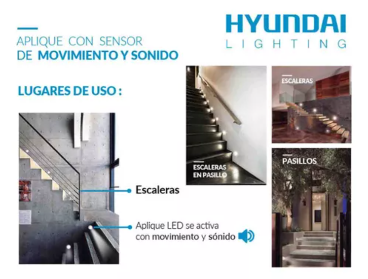 APLIQUE LED SENSOR MOVIMIENTO 8W 6500K HYUNDAI COLOR BLANCO FRIO ¡SIN IMAGEN! - 3