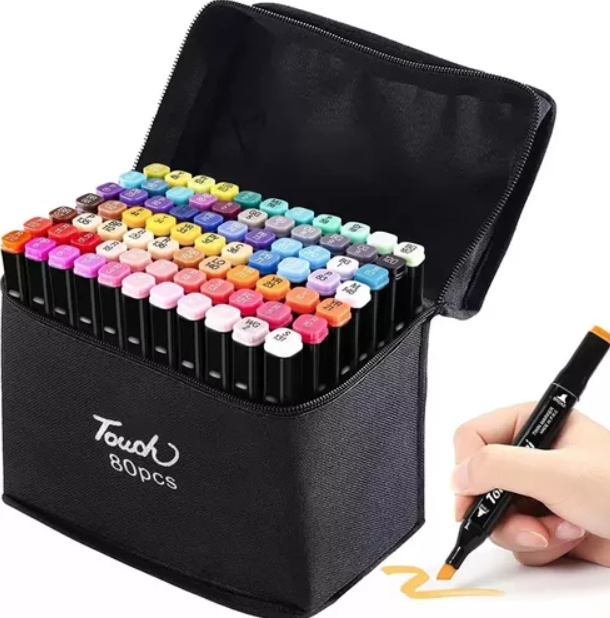 SET ROTULADORES DOBLE PUNTA PARA COLOREAR 80PCS PLUMON DOBLE PUNTA PERMANENTES MARCADORES DE ALCOHOL - 1