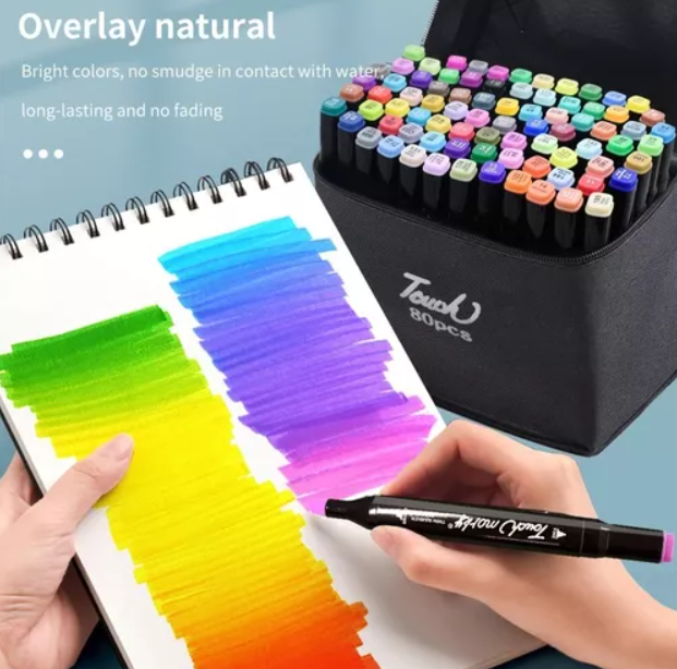SET ROTULADORES DOBLE PUNTA PARA COLOREAR 80PCS PLUMON DOBLE PUNTA PERMANENTES MARCADORES DE ALCOHOL - 3