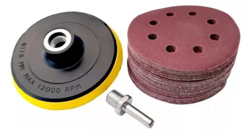 PACK DISCO PULIDORA VELCRO PARA ESMERIL 115MM + 60 LIJAS COLOR NEGRO - 1