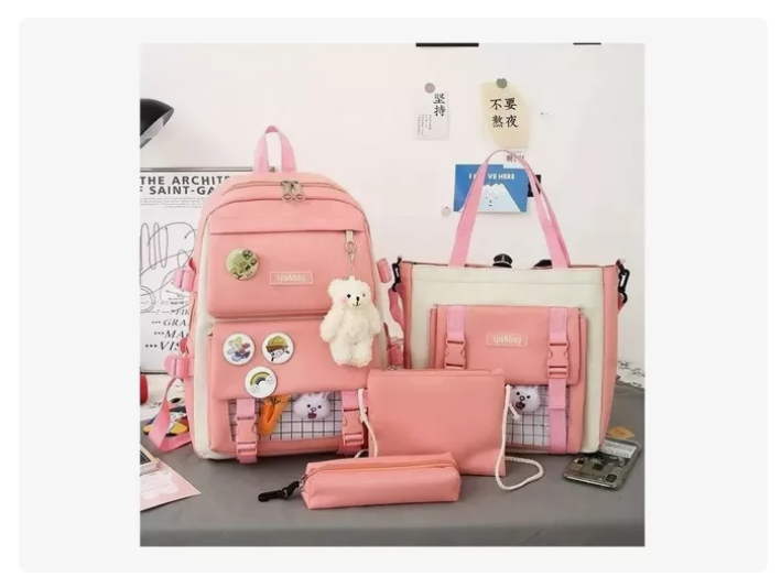 SET MOCHILA KWAII COREA ROSA 5 PIEZAS - ROSA / TALLA ÚNICA - 1