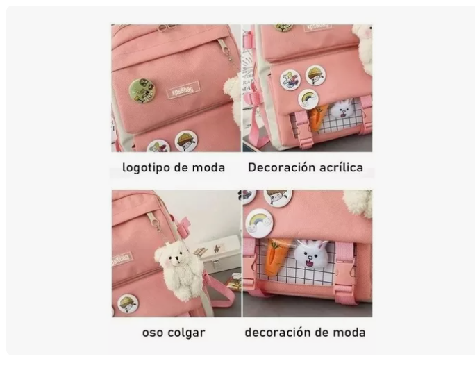 SET MOCHILA KWAII COREA ROSA 5 PIEZAS - ROSA / TALLA ÚNICA - 3